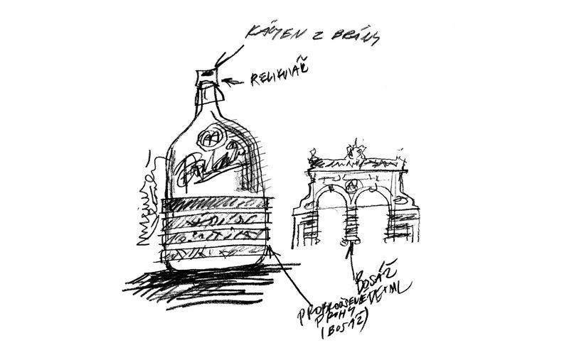 První skica aukčních pivních lahví M. Velčovského